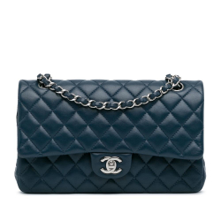 Chanel B Chanel Blue Dark Blue Lambskin Leather Leather Medium Classic Lambskin Double Flap France