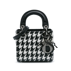 Christian Dior B Dior Black with White Calf Leather Micro skin Houndstooth Embossed Macro Lady Dior Italy