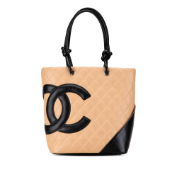 Chanel B Chanel Brown Beige Lambskin Leather Leather Medium Cambon Ligne Tote Italy