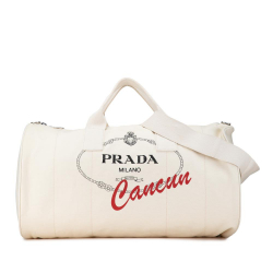 Prada B Prada White Canvas Fabric Canapa Logo Cancun Travel Bag Italy