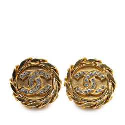 Chanel B Chanel Gold Gold Plated Metal Rhinestone CC Clip On Earrings France