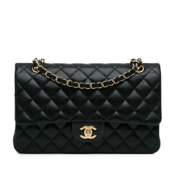 Chanel AB Chanel Black Lambskin Leather Leather Medium Classic Lambskin Double Flap France