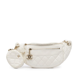 Chanel AB Chanel White Pearl Calf Leather Quilted Aged skin Belt Bag with Coin Purse Italy