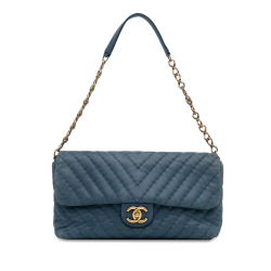 Chanel B Chanel Blue Lambskin Leather Leather Jumbo Chevron Iridescent Surpique Flap Italy