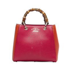 Gucci B Gucci Red with Orange Calf Leather Small Bicolor Bamboo Shopper Italy