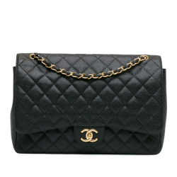 Chanel AB Chanel Black Caviar Leather Leather Maxi Classic Caviar Double Flap Italy