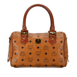 MCM B MCM Brown Coated Canvas Fabric Visetos Boston Bag United Kingdom