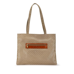 Celine B Celine Brown Beige Coated Canvas Fabric Macadam Tote Italy