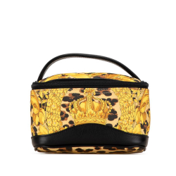 Versace B Versace Yellow with Black Coated Canvas Fabric Barocco Leopard Vanity Bag Italy