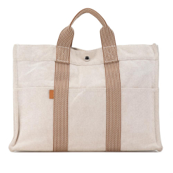 Hermès B Hermès Brown Light Beige Canvas Fabric Fourre Tout MM France