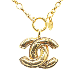 Chanel B Chanel Gold Gold Plated Metal CC Quilted Pendant Necklace France