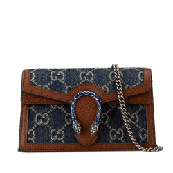 Gucci B Gucci Blue with Brown Denim Fabric Super Mini GG Dionysus Crossbody Italy