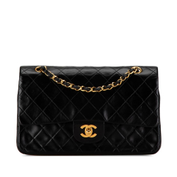 Chanel B Chanel Black Lambskin Leather Leather Medium Classic Lambskin Double Flap France