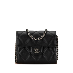 Chanel B Chanel Black Lambskin Leather Leather Mini Quilted Lambskin Clutch On Chain Italy