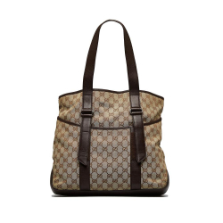 Gucci B Gucci Brown Beige Canvas Fabric GG Tote Italy