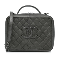 Chanel AB Chanel Gray Dark Gray Caviar Leather Leather Medium CC Filigree Caviar Vanity Case Italy