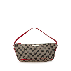 Gucci B Gucci Brown Beige with Red Canvas Fabric GG Boat Italy