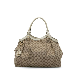 Gucci AB Gucci Brown Canvas Fabric GG Sukey Tote Italy