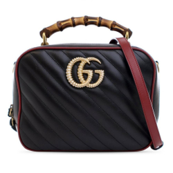 Gucci B Gucci Black Calf Leather Small GG Marmont Torchon Bamboo Satchel Italy