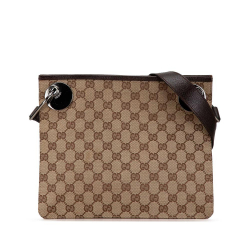 Gucci B Gucci Brown Beige Canvas Fabric GG Eclipse Crossbody Italy