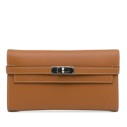 Hermès AB Hermès Brown Calf Leather Epsom Classic Kelly Longue Wallet France