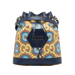 Gucci AB Gucci Blue Coated Canvas Fabric GG Supreme Kaleidoscope 100 Bucket Bag Italy