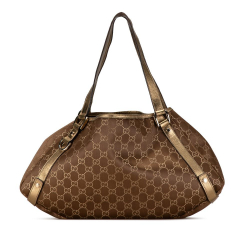 Gucci B Gucci Brown Bronze with Gold Canvas Fabric GG Abbey D Ring Tote Italy