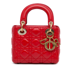 Christian Dior AB Dior Red Lambskin Leather Leather Mini Lambskin Cannage Lady Dior Italy