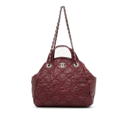 Chanel AB Chanel Red Bordeaux Lambskin Leather Leather Ultra Stitch Calfskin Top Handle Satchel Italy