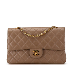 Chanel B Chanel Brown Light Brown Lambskin Leather Leather Medium Classic Lambskin Double Flap France