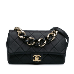 Chanel AB Chanel Black Lambskin Leather Leather Small Lambskin Elegant Chain Single Flap Italy