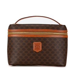 Celine B Celine Brown Coated Canvas Fabric Macadam Vanity Bag Italy