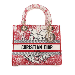 Christian Dior AB Dior Red Canvas Fabric Medium Royale d'Amour Lady D-Lite Italy