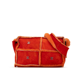 Chanel B Chanel Orange Suede Leather CC Shearling Shoulder Bag Italy