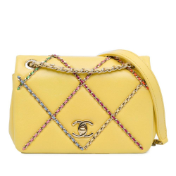 Chanel AB Chanel Yellow Lambskin Leather Leather Small Lambskin Entwined Chain Flap Italy