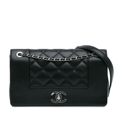 Chanel AB Chanel Black Lambskin Leather Leather Small Lambskin Mademoiselle Vintage Double Flap Italy