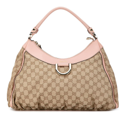 Gucci AB Gucci Brown Beige with Pink Canvas Fabric GG Abbey D-Ring Shoulder Bag Italy