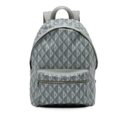 Christian Dior AB Dior Gray Coated Canvas Fabric CD Diamond Rider Zipped Backpack Italy