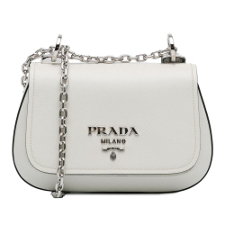 Prada AB Prada White Ivory Saffiano Leather Lux Chain Crossbody Italy