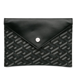 Versace AB Versace Black Calf Leather La Greca Envelope Clutch Italy