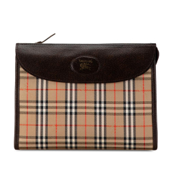 Burberry B Burberry Brown Beige Canvas Fabric Haymarket Check Clutch United Kingdom