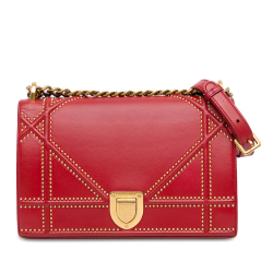 Christian Dior AB Dior Red Calf Leather Medium Studded Diorama Flap Italy