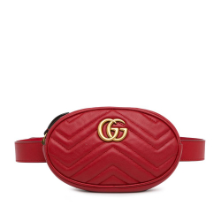 Gucci AB Gucci Red Calf Leather GG Marmont Matelasse Belt Bag Italy