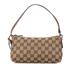 Gucci B Gucci Brown Beige Canvas Fabric GG Shoulder Bag Italy