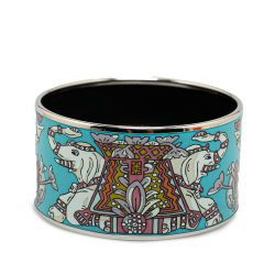 Hermès AB Hermès Blue Turquoise with Silver Enamel Other Extra Wide Torana Elephant Bangle 65 Austria