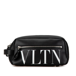 Valentino AB Valentino Black Calf Leather VLTN Wash Bag Italy