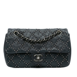 Chanel B Chanel Black Lambskin Leather Leather Washed Lambskin Studded Metal Beauty Flap Italy