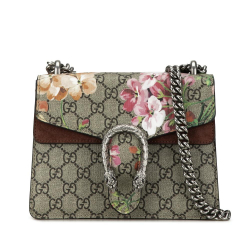 Gucci B Gucci Brown Beige Coated Canvas Fabric Mini GG Supreme Blooms Dionysus Crossbody Bag Italy