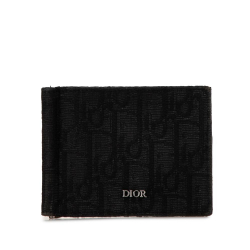 Christian Dior B Dior Black Canvas Fabric Oblique Bifold Compact Wallet Italy