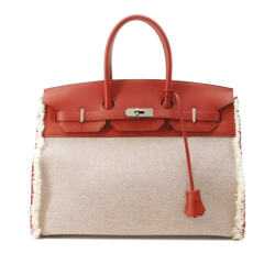 Hermès AB Hermès Brown Beige with Red Canvas Fabric Toile H and Swift Fray Birkin 35 France